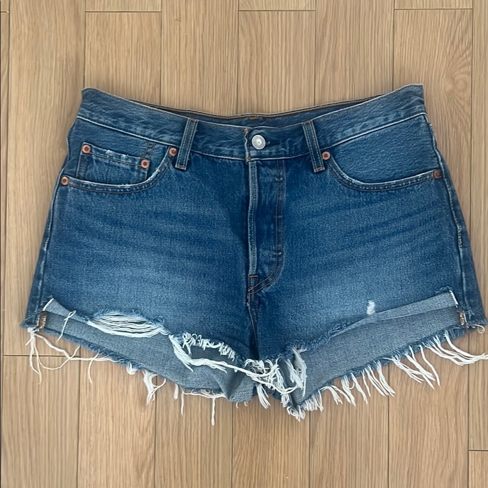 Levi's Dark Blue Distressed Jean Shorts